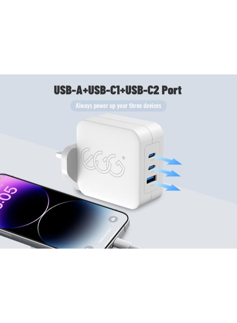 إج شاحن جداري 100 واط ثلاثة منافذ، اشحن حياتك بسرعة  شاحن 100 واط مزود بمنفذين USB-C ومنفذ USB-A واحد، يلبي تمامًا احتياجات الشحن السريع والشحن المتزامن لعدة أجهزة عبر بروتوكول PD3.0 - Image 5