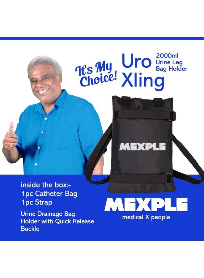 MEXPLE حامل كيس البول MEXPLE UroXling | حامل كيس تصريف البول للساق مع حزام قابل للتعديل | للمرضى الذين يخضعون للغسيل الكلوي وسلس البول للاستخدام المنزلي، في الهواء الطلق، على الكرسي المتحرك وفي السرير - أسود (2000 مل) - Image 2