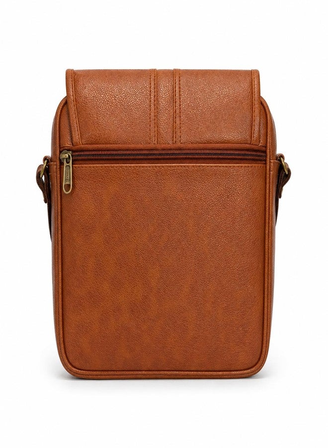 Stylo Men’s Leather Sling Bag Crossbody - Premium PU Leather Messenger Shoulder Bag with Adjustable Strap, Multiple Compartments, Lightweight & Waterproof Travel Office Daily Use (Tan) - Image 5