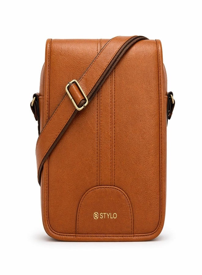 Stylo Men’s Leather Sling Bag Crossbody - Premium PU Leather Messenger Shoulder Bag with Adjustable Strap, Multiple Compartments, Lightweight & Waterproof Travel Office Daily Use (Tan) - Image 1