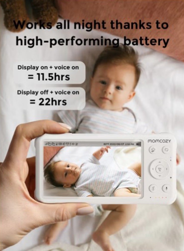 Video Baby Monitor, 1080P 5 Inch HD Baby Monitor with Camera and Audio, Infrared Night Vision, 5000mAh Battery, Two-Way Audio, Temperature Sensor, Lullabies and 960 Feet Range, Perfect for New Moms