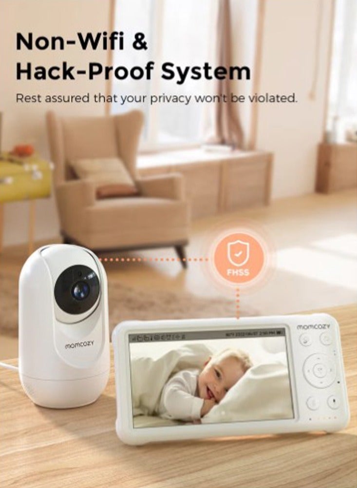 Video Baby Monitor, 1080P 5 Inch HD Baby Monitor with Camera and Audio, Infrared Night Vision, 5000mAh Battery, Two-Way Audio, Temperature Sensor, Lullabies and 960 Feet Range, Perfect for New Moms