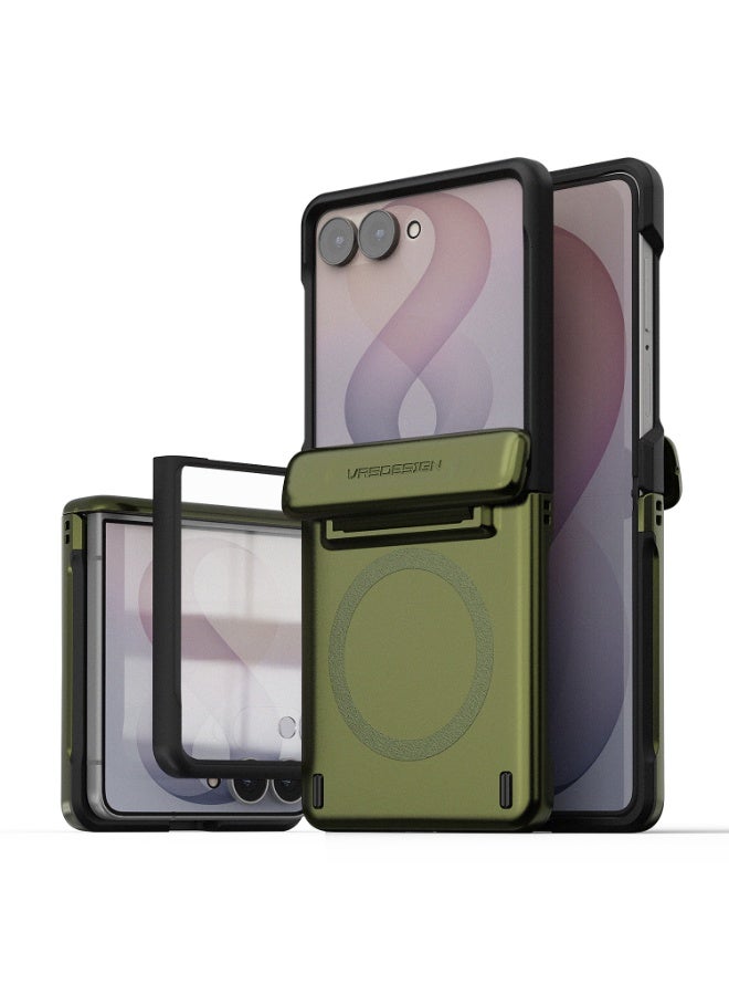 Terra Guard Modern Samsung Galaxy Z Flip 8 Case Cover with [Built-in Screen Protector] and Hinge Protection - Tactical Olive
