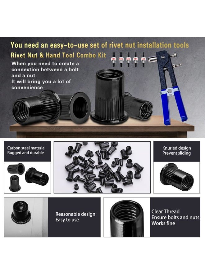 AskWay Pressure Rivet Nut Tool Kit, 490Pcs Black Zinc Metric Rivet Nut Combination (M8/M6/M5/M4/M3), Suitable for Furniture, Decoration, Automotive, Marine and Industrial Applications - Image 3
