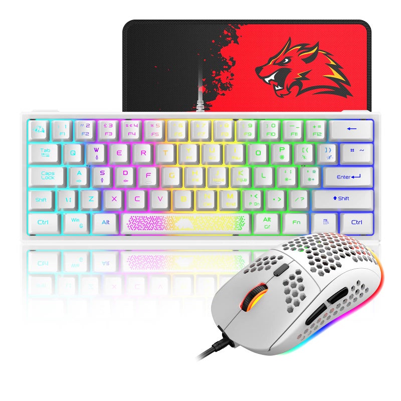 XINMENG 60% Gaming Keyboard and Mouse Combo Samll Mini RGB LED Backlight Mechanical Feeling and RGB 6400 DPI Honeycomb Optical Mouse,Gaming Mouse pad for Gamers and Typists - Image 1