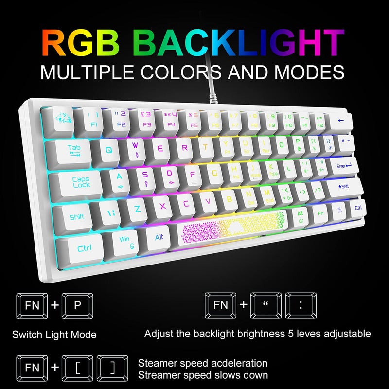 XINMENG 60% Gaming Keyboard and Mouse Combo Samll Mini RGB LED Backlight Mechanical Feeling and RGB 6400 DPI Honeycomb Optical Mouse,Gaming Mouse pad for Gamers and Typists - Image 2