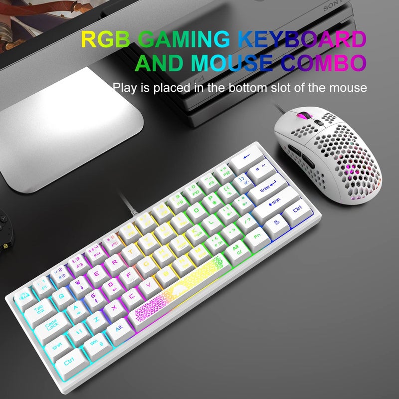 XINMENG 60% Gaming Keyboard and Mouse Combo Samll Mini RGB LED Backlight Mechanical Feeling and RGB 6400 DPI Honeycomb Optical Mouse,Gaming Mouse pad for Gamers and Typists - Image 3
