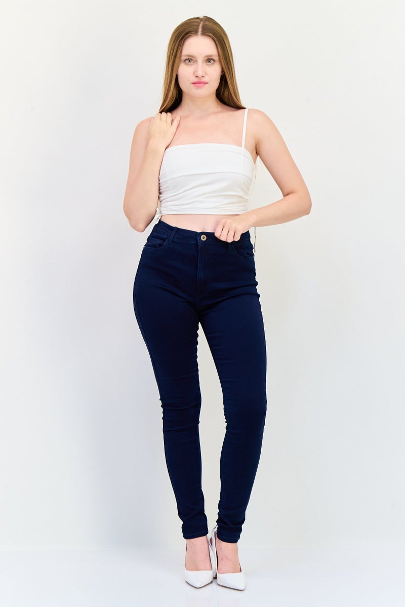 ONLY Women Skinny Fit Solid Stretchable 32 Length Jeans, Dark Navy  - Image 4