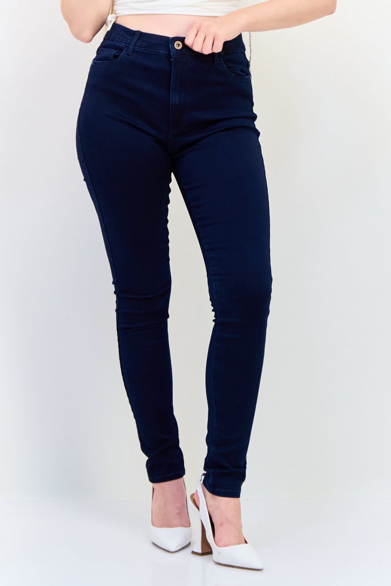 ONLY Women Skinny Fit Solid Stretchable 32 Length Jeans, Dark Navy  - Image 1