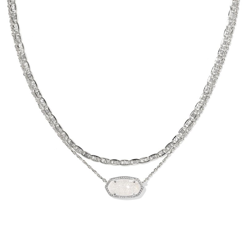 Kendra Scott Elisa Multi Strand Necklace RhodiumPlated Brass Fashion Jewelry for Women Iridescent Drusy - Image 2
