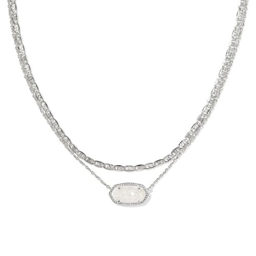 Kendra Scott Elisa Multi Strand Necklace RhodiumPlated Brass Fashion Jewelry for Women Iridescent Drusy - Image 1