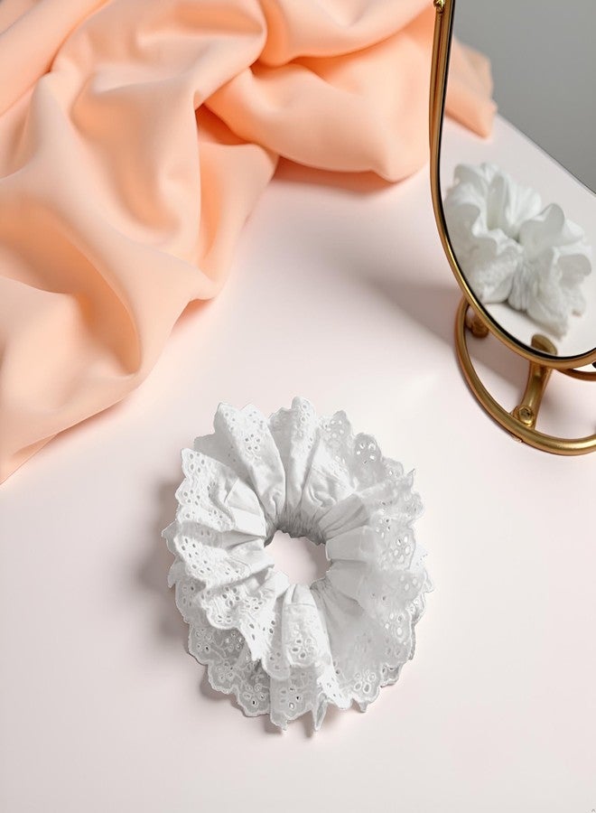 Zhuluck White Hair Ties for Women - Hair Scrunchies Girls Lace Design - Premium Fabric Ponytail Holder Hair Tie for Women Thick Curly Hair Accessories Beauty and Personal Care - Image 5