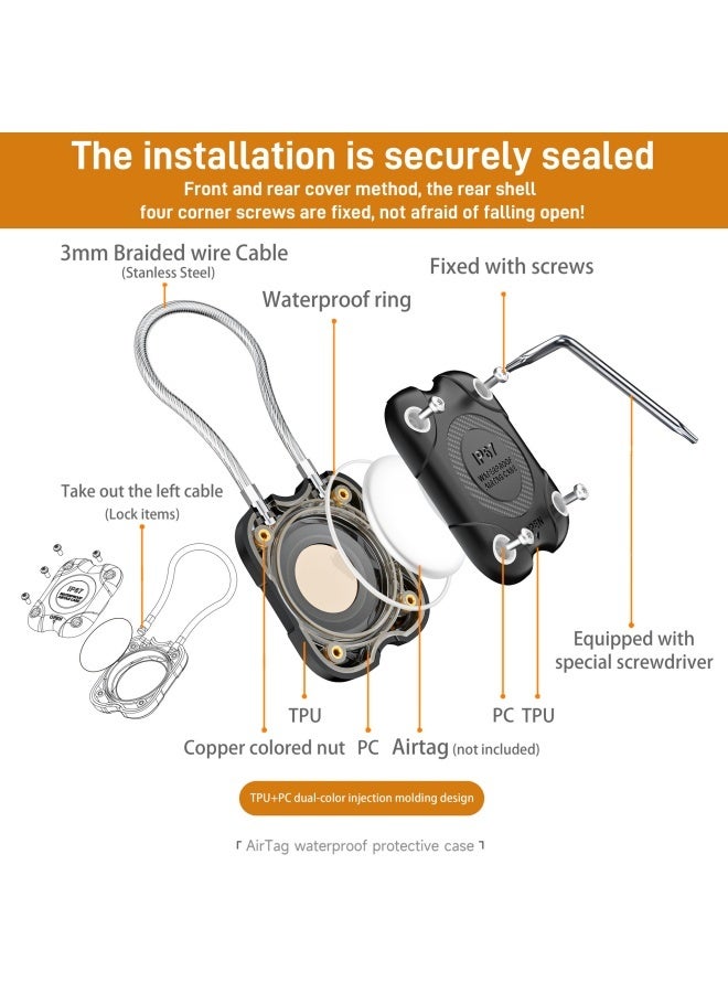 2 Pack Airtag Holder with Wire Cable, Secure Lock AirTag Keyring,IP67 Waterproof,360°Hard Protective Air Tag, Keyring Holder for Apple Air tag for Key Chain,Key Ring,Car,Luggage - Image 3