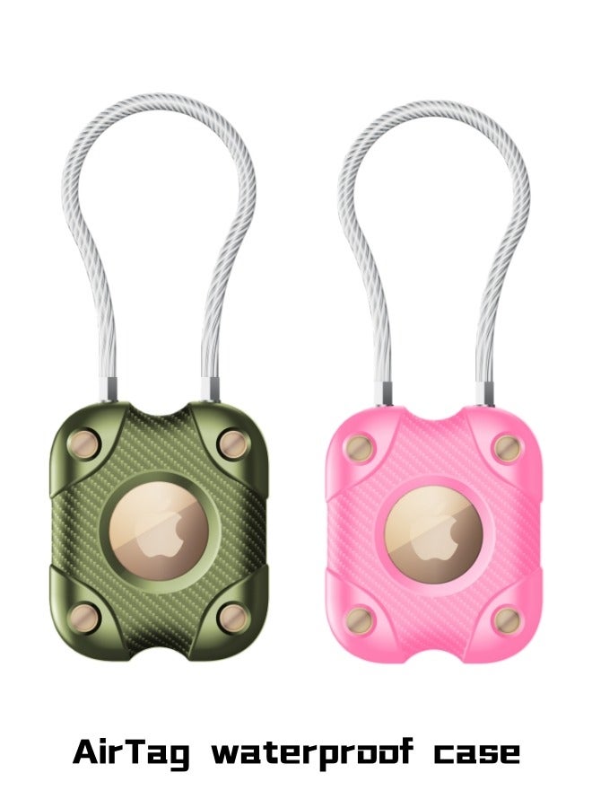2 Pack Airtag Holder with Wire Cable, Secure Lock AirTag Keyring,IP67 Waterproof,360°Hard Protective Air Tag, Keyring Holder for Apple Air tag for Key Chain,Key Ring,Car,Luggage - Image 1
