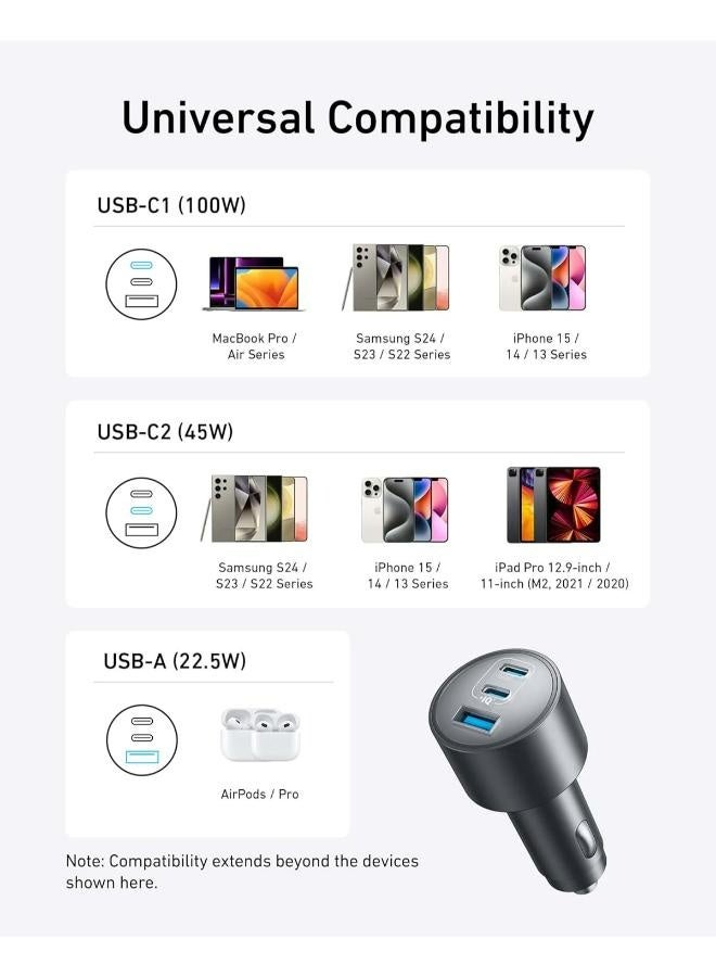 Anker USB-C Car Charger, 167.5W Max 3-Port Ultra-Compact Type-C Fast Car Charger, for MacBook Pro/Air, iPhone 15/14 / 13 Series, Samsung S24 / S23, iPad Pro, AirPods, and More - Image 3
