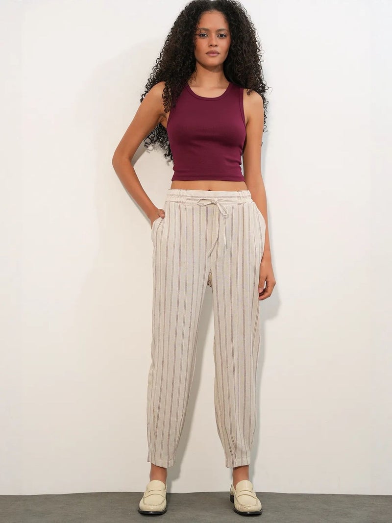 BIG DART BDART Striped Linen-blend Jogger Pants - Image 3