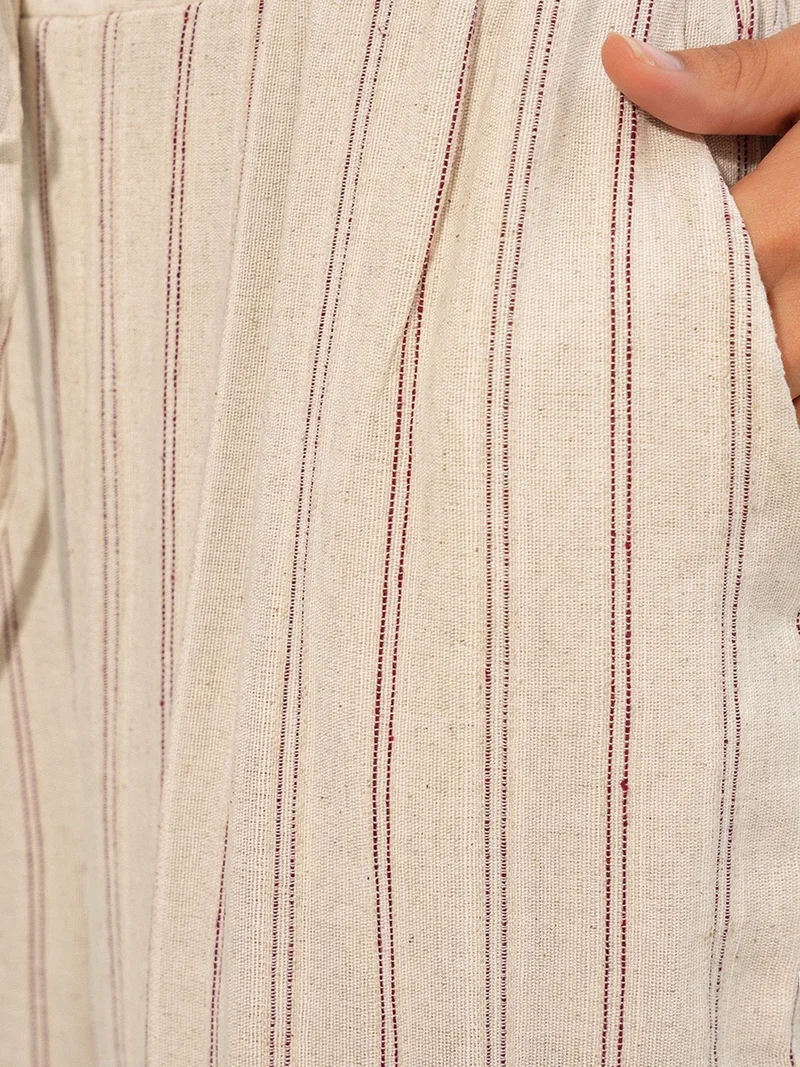 Big Dart Oatmeal Natural BDART Striped Linen-blend Jogger Pants for Women | Best Price UAE