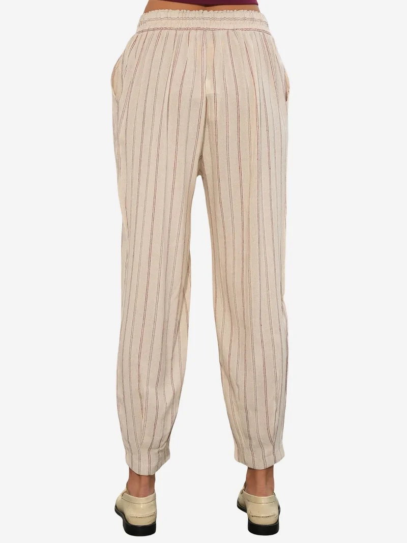 Big Dart Oatmeal Natural BDART Striped Linen-blend Jogger Pants for Women | Best Price UAE