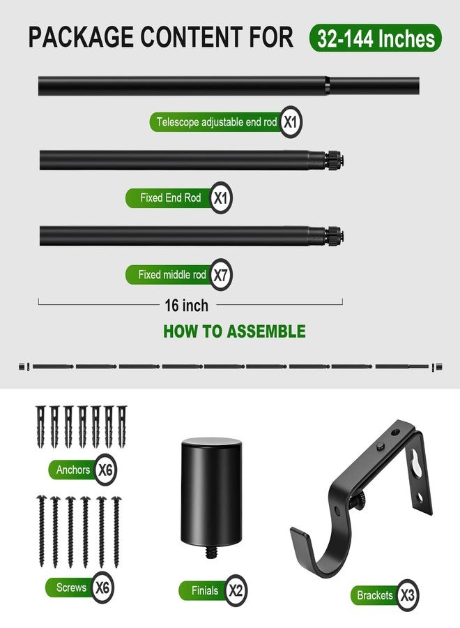 MERJULAN Extra Strong 1 Inch Black Curtain Rod for Large Windows - Heavy Duty Adjustable 72 to 140 Inch Rod Set with Decorative Finials & Mounting Brackets - Bathroom, Kitchen, Bedroom - Image 5