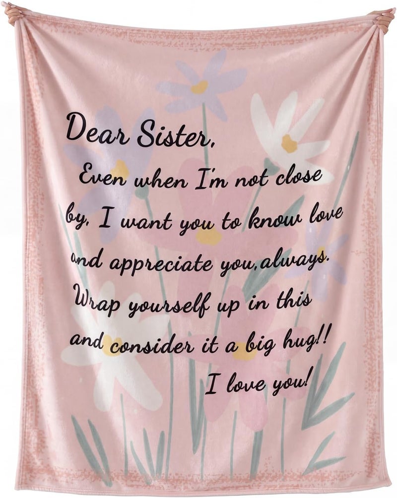 Geniospin Throw Blanket Gifts for Sister, Dear Sister Blanket for Birthday Presents, Super Soft Flannel Throw Blanket for Christmas for Couch Bed Sofa, Warm and Cozy - Image 1