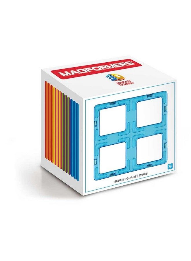 Magformers Super Square 12 Pieces Rainbow Colors Educational Magnetic Geometric Shapes Tiles Building Stem Toy Set Ages 3+  - Image 1