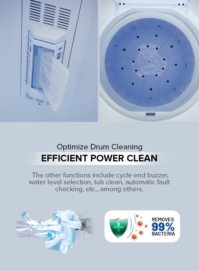 GEEPAS TwinTub Semi- Automatic 7 Kg Washing Machine |  Top Load Semi Automatic Washing Machine Quick Turbo Wash |Transparent Top Lid 7 kg 350 W GSWM18041 White/Grey/Meroon - Image 4