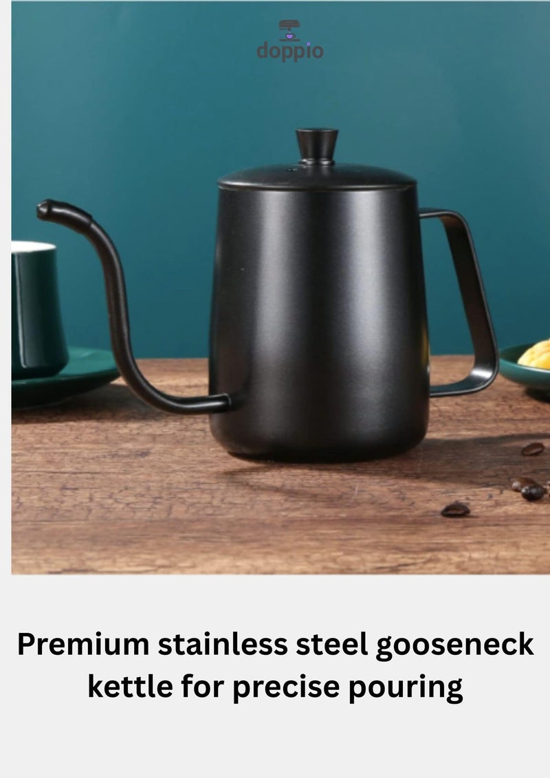 Doppio Precision Gooseneck Pour Over Coffee Kettle – Matte Black Stainless Steel | Barista Style Slow Pour Kettle for V60, Drip Coffee & Manual Brewing | Ergonomic Handle, Precise Flow Control - Image 2