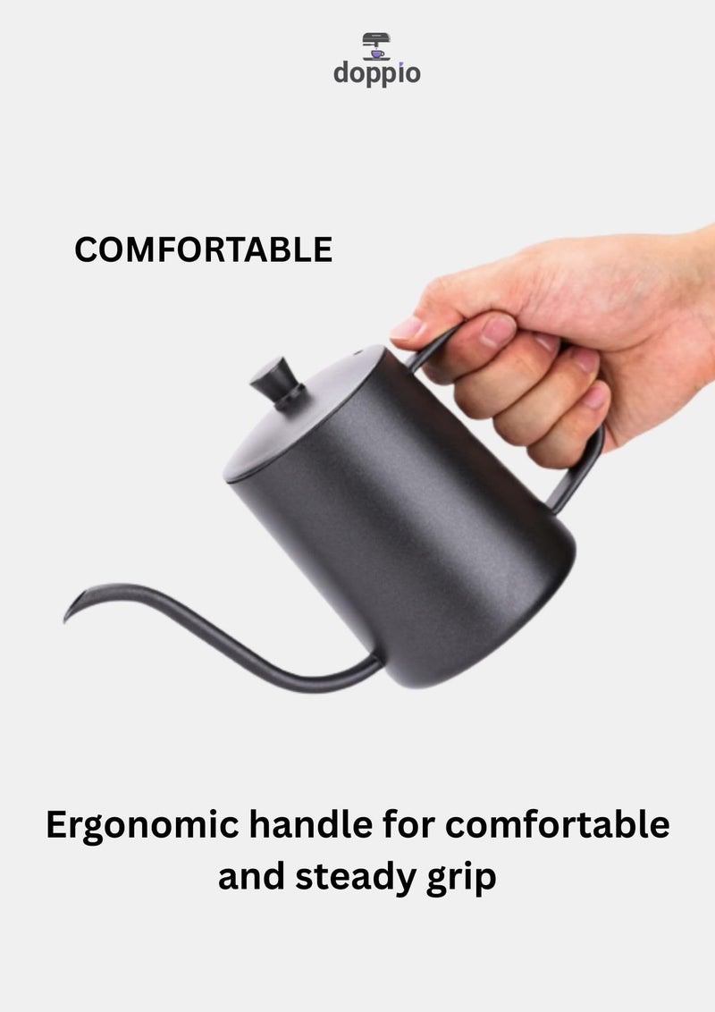 Doppio Precision Gooseneck Pour Over Coffee Kettle – Matte Black Stainless Steel | Barista Style Slow Pour Kettle for V60, Drip Coffee & Manual Brewing | Ergonomic Handle, Precise Flow Control - Image 3