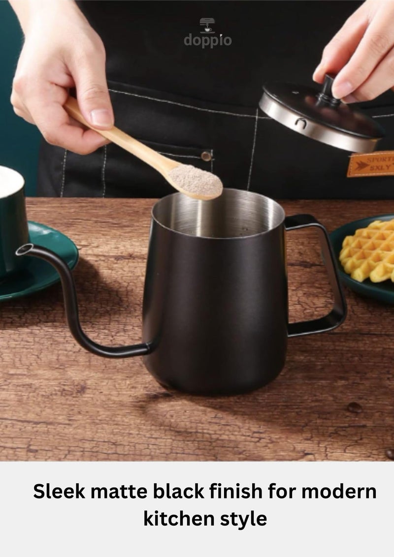 Doppio Precision Gooseneck Pour Over Coffee Kettle – Matte Black Stainless Steel | Barista Style Slow Pour Kettle for V60, Drip Coffee & Manual Brewing | Ergonomic Handle, Precise Flow Control - Image 4