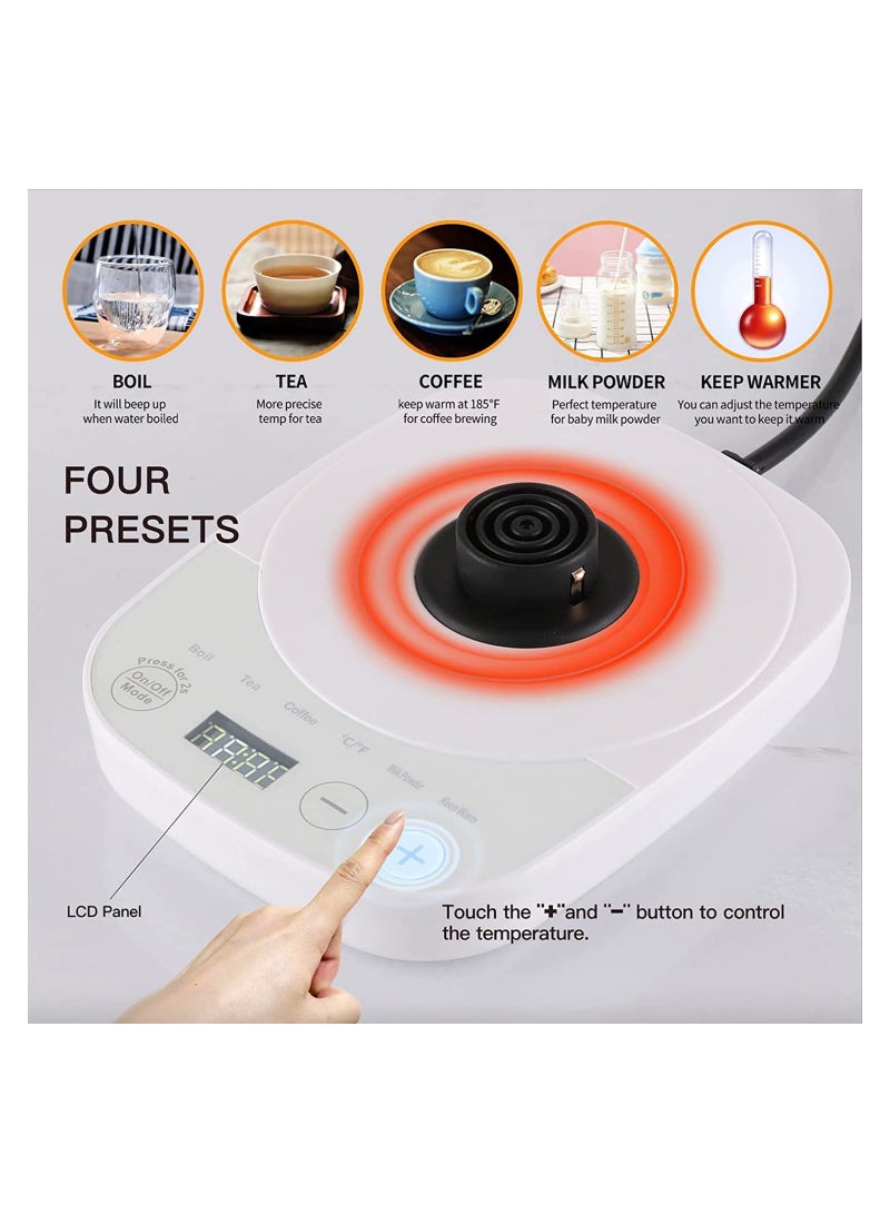 Arabest وعاء قهوة 900 مل غلاية ماء ساخن فائقة السرعة، غلاية كهربائية من الفولاذ المقاوم للصدأ، تحكم تلقائي في درجة الحرارة، درجة حرارة ثابتة 1000 وات، تسخين سريع (أبيض) - Image 4