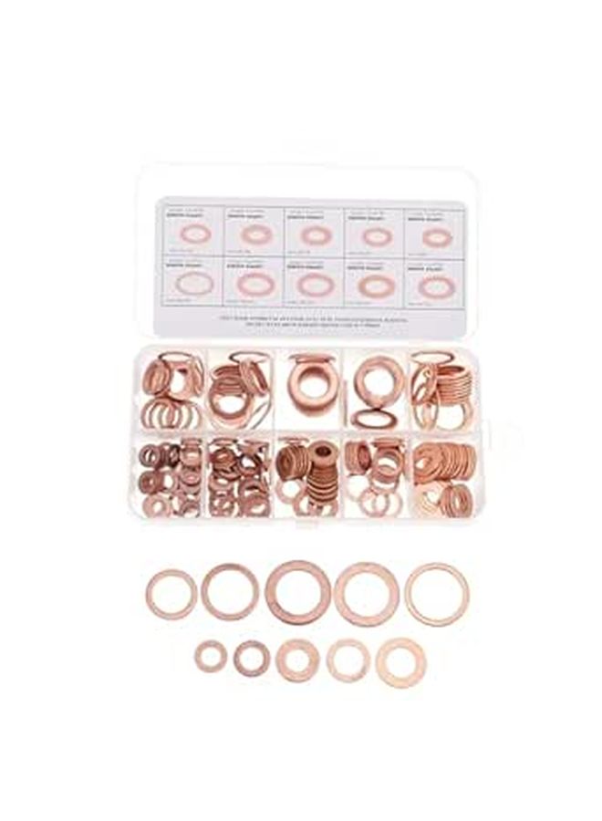 200 Pcs Copper Flat Washer Gasket Assortment Kit 15mm Sealing Washers for Industrial Repair - Image 1