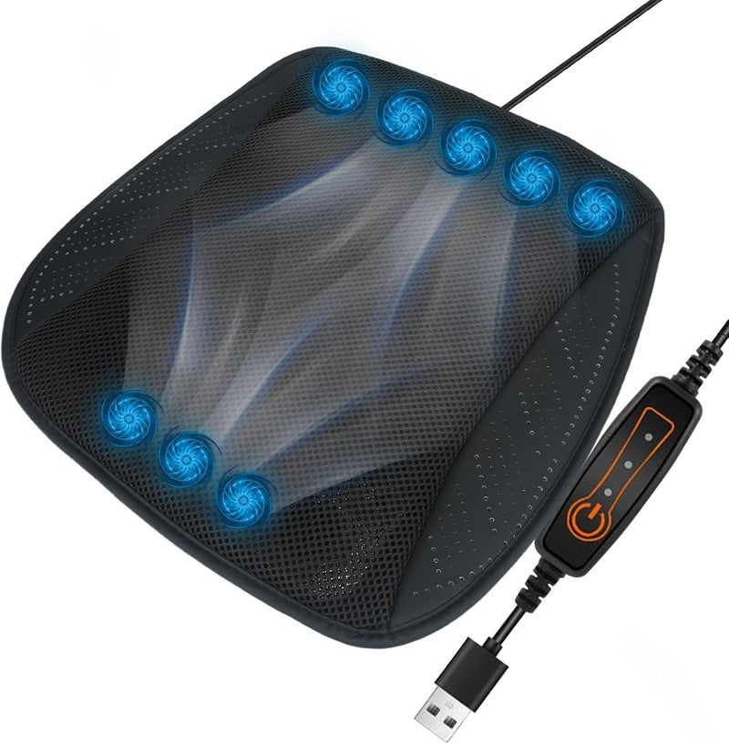 KASTWAVE Cooling Car Seat Cushion with 8 Powerful Fans, USB Powered Ice Silk Breathable Ventilated Seat Pad for Car, Office & Home Chairs, 3-Speed Adjustable Airflow Cooling Cover for Summer Comfort - Image 1