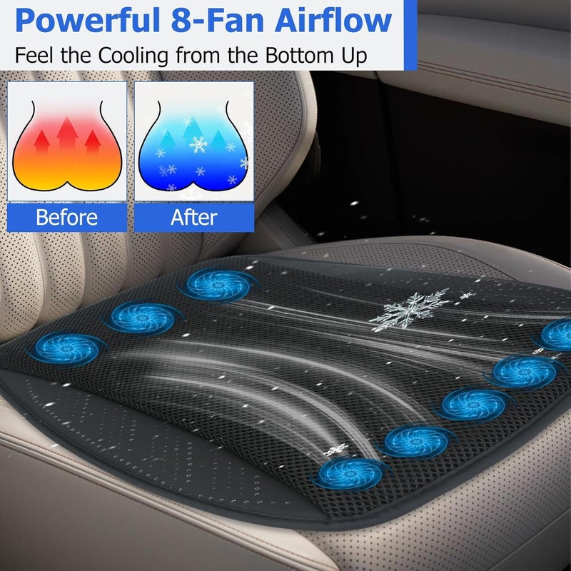 KASTWAVE Cooling Car Seat Cushion with 8 Powerful Fans, USB Powered Ice Silk Breathable Ventilated Seat Pad for Car, Office & Home Chairs, 3-Speed Adjustable Airflow Cooling Cover for Summer Comfort - Image 2