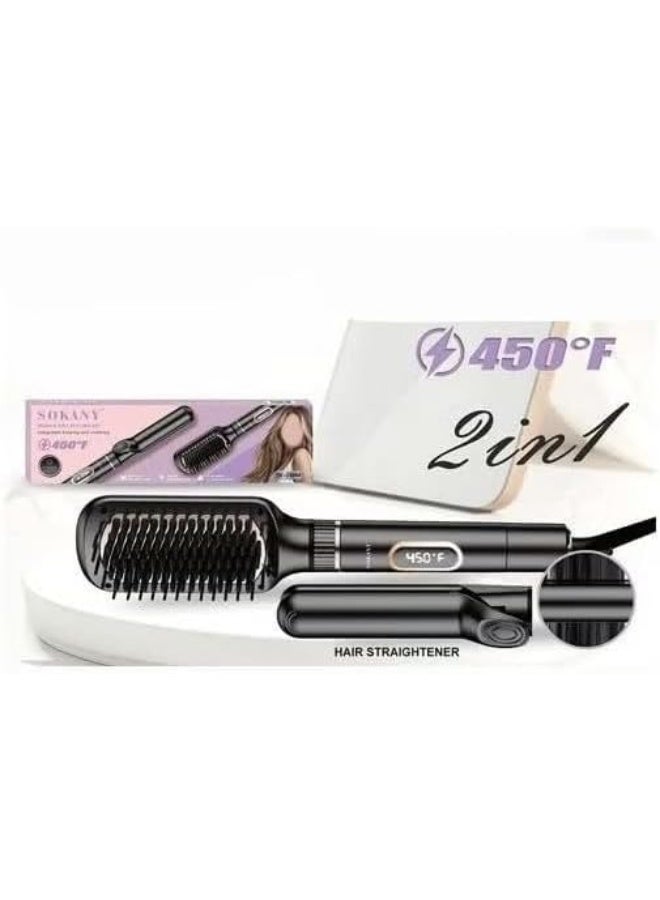 sokany SK-15044 Hair Brush Comb + Iron Straightener 2 * 1 Device Combines Drying, Straightening and Detangling in One Device - Image 3