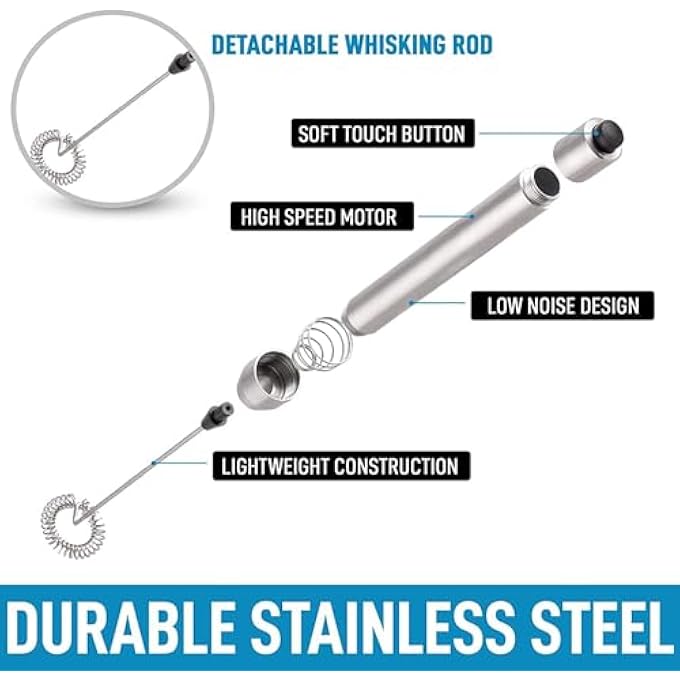 Silk Route Milk Frother Handheld Mini Mixer  Stainless Steel Coffee Frother Electric Handheld Frother For Coffee Latte Frappe  Cordless Battery Operated Electric Whisk  Milk Foamer - Image 3