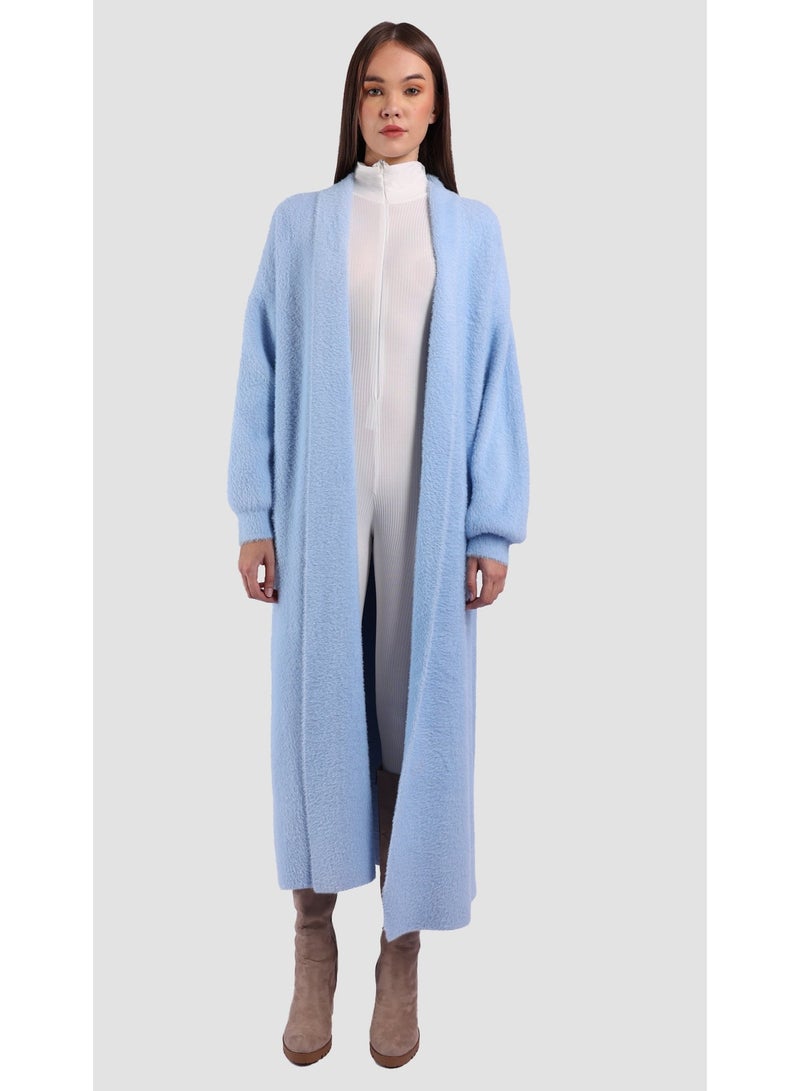 KYVELi Women’s Long Open-Front Knit Cardigan – Blue - Image 2