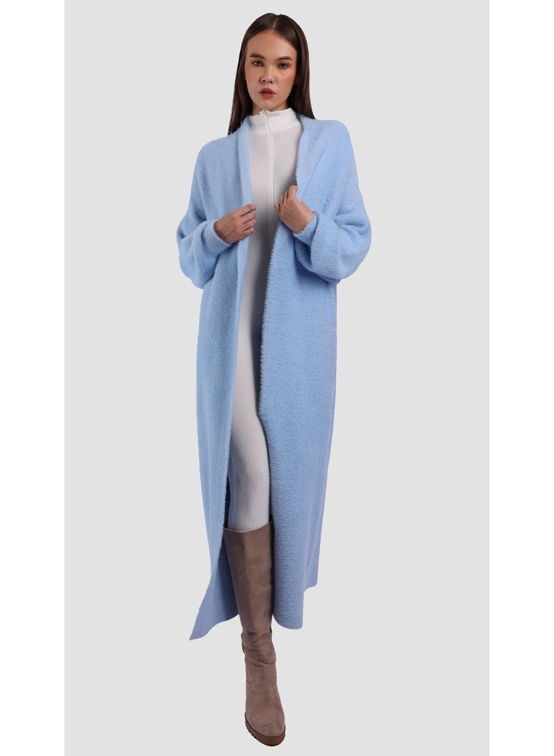 KYVELi Women’s Long Open-Front Knit Cardigan – Blue - Image 1