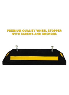 BERRY Berry 57CM Wheel Stopper – Heavy Duty Rubber Parking Blocks with Yellow Strips for Car Parking Areas | Set of 2 Black Wheel Stoppers  - Image 3