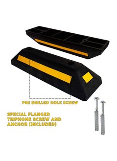 BERRY Berry 57CM Wheel Stopper – Heavy Duty Rubber Parking Blocks with Yellow Strips for Car Parking Areas | Set of 2 Black Wheel Stoppers  - Image 4