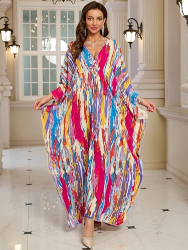 KEYLORTING Women’s Kaftan Beach Cover Up Dress Plus Size Summer Swimsuit Loungewear Maxi Dress - Image 2