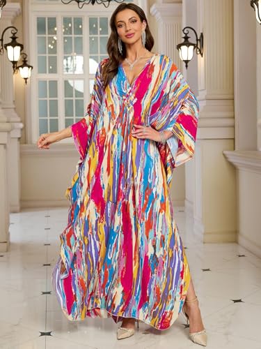 KEYLORTING Women’s Kaftan Beach Cover Up Dress Plus Size Summer Swimsuit Loungewear Maxi Dress - Image 4