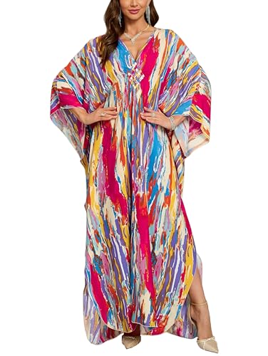 KEYLORTING Women’s Kaftan Beach Cover Up Dress Plus Size Summer Swimsuit Loungewear Maxi Dress - Image 1