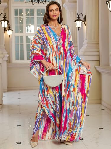 KEYLORTING Women’s Kaftan Beach Cover Up Dress Plus Size Summer Swimsuit Loungewear Maxi Dress - Image 5