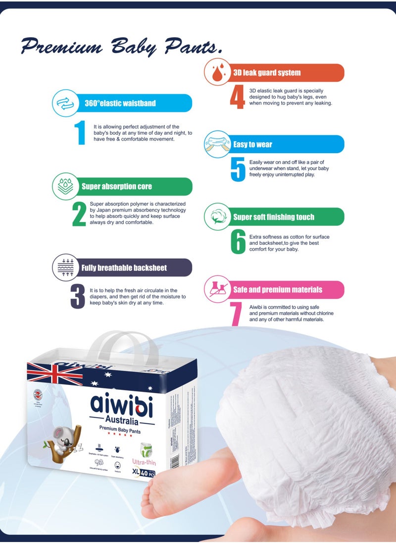 aiwibi - Aiwibi Premium Baby Pants Diapers, Soft, Eco-Friendly Ultra-Thin Pant Diaper Size L 9-14Kg - Image 1