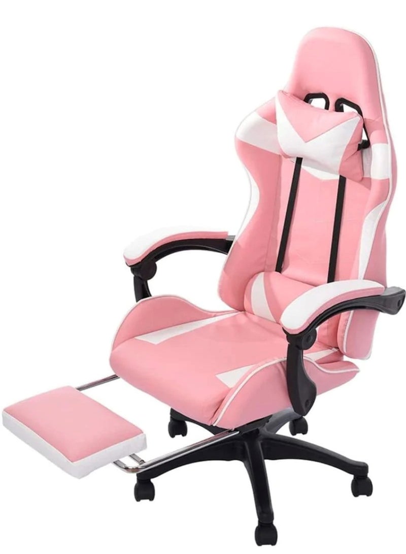 Ergonomic Gaming Chair with Headrest, Armrest, and Footrest Heavy Duty Office Throne, Pink - Image 1