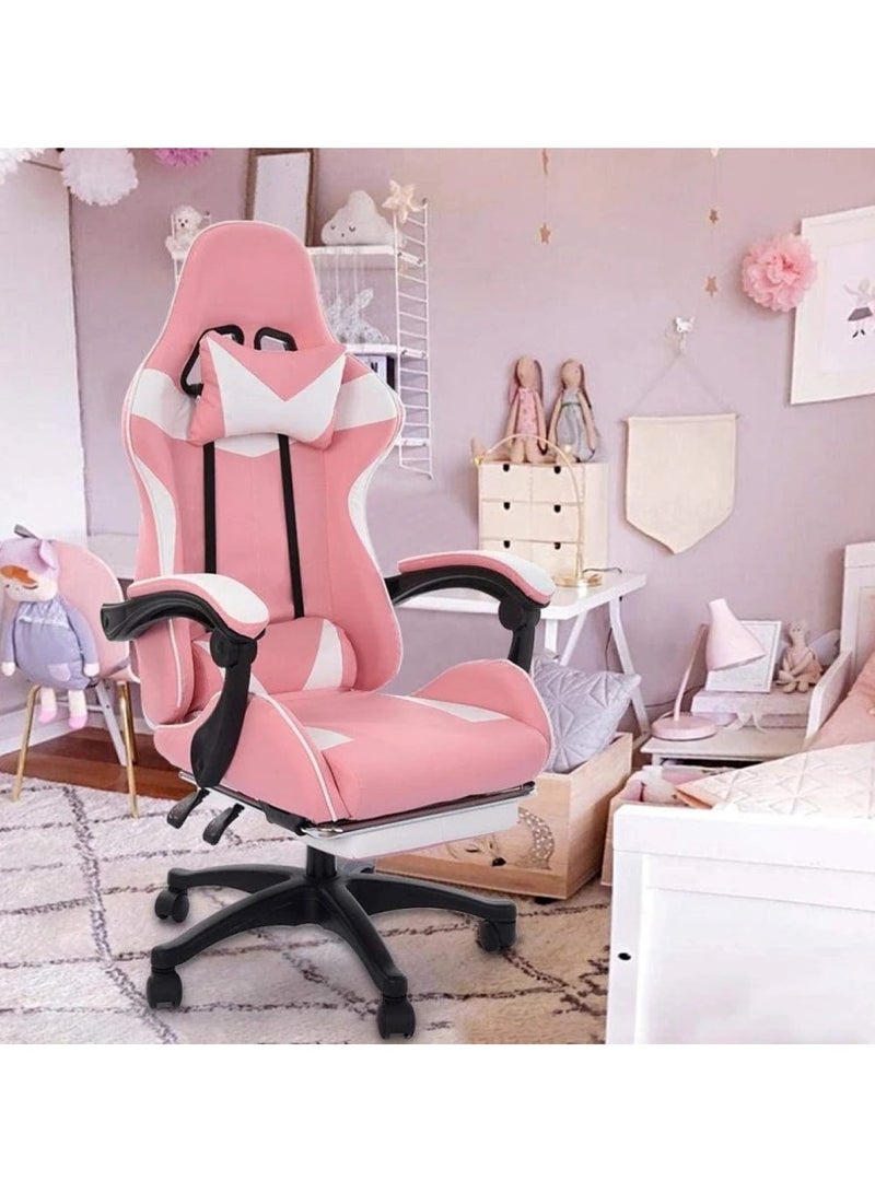 Ergonomic Gaming Chair with Headrest, Armrest, and Footrest Heavy Duty Office Throne, Pink - Image 2