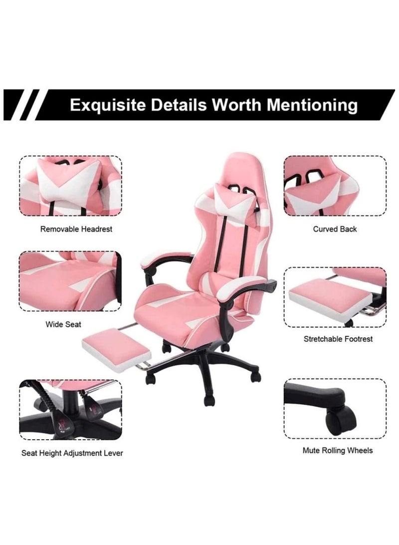 Ergonomic Gaming Chair with Headrest, Armrest, and Footrest Heavy Duty Office Throne, Pink - Image 3