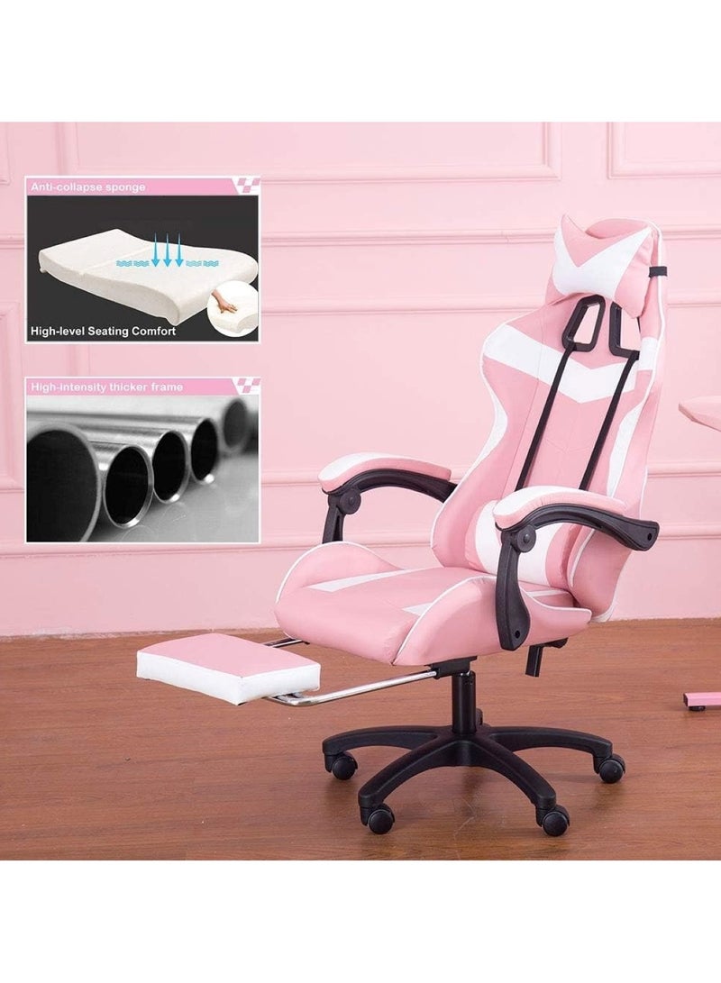 Ergonomic Gaming Chair with Headrest, Armrest, and Footrest Heavy Duty Office Throne, Pink - Image 4