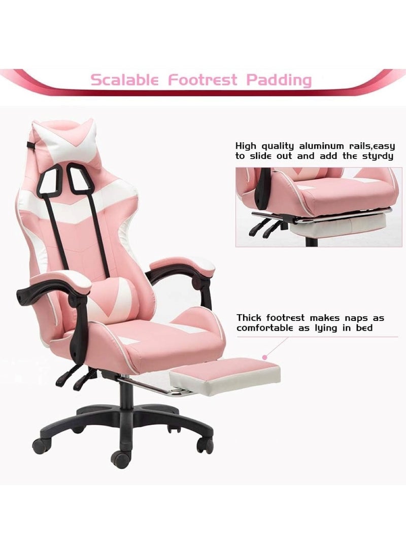 Ergonomic Gaming Chair with Headrest, Armrest, and Footrest Heavy Duty Office Throne, Pink - Image 5