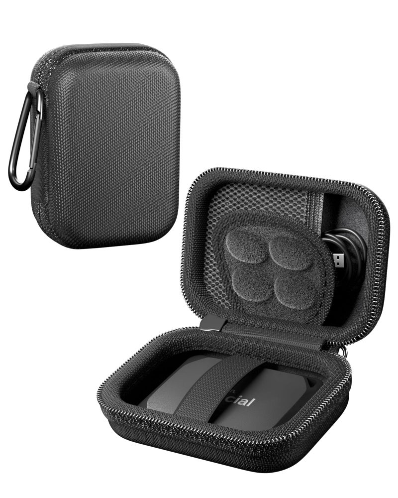 ProCase Hard Carrying Case for Crucial X10/ X9/ X10 Pro/ X9 Pro Portable SSD, USB 1TB 2TB 4TB 6TB 8TB Shockproof External Solid State Drive Travel Organizer, Small Cable Accessories Storage Bag -Black